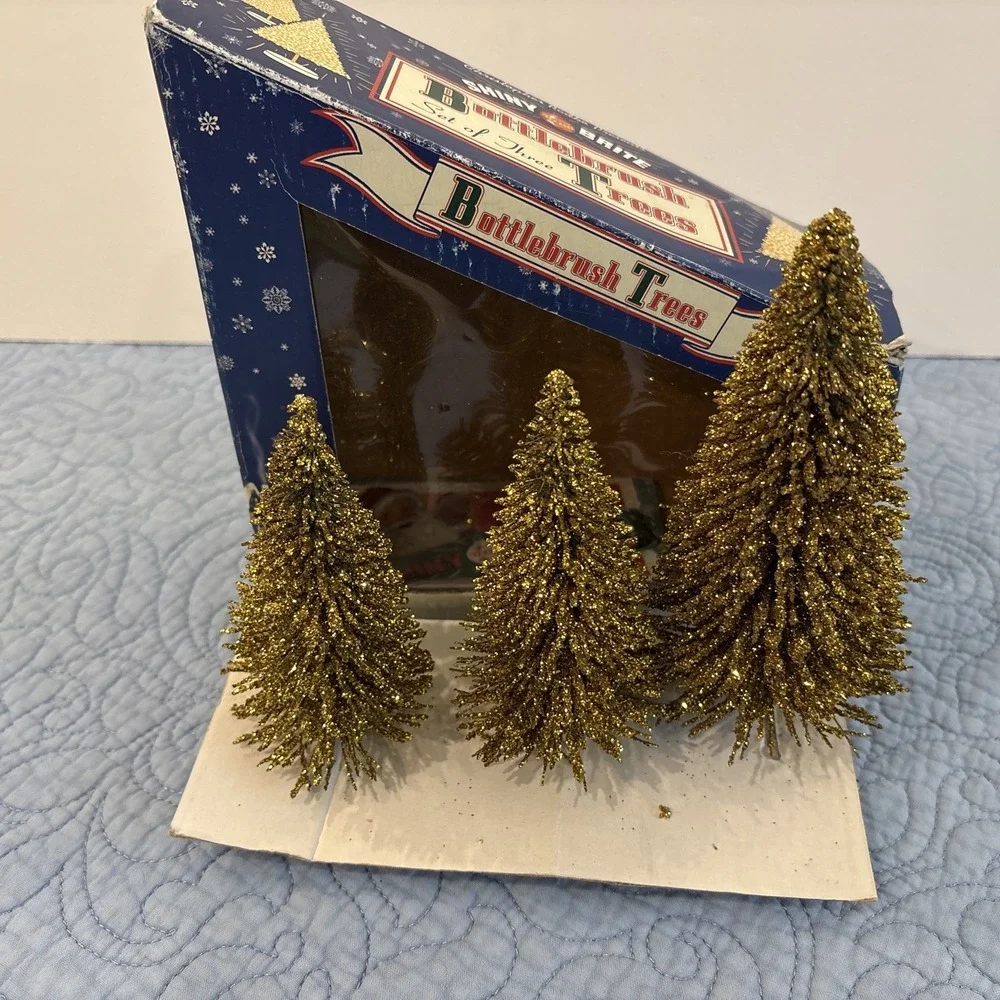 Christopher Radko Shiny Brite Gold Glitter Bottlebrush Trees